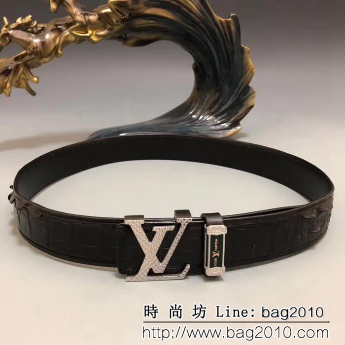 路易威登LV 純手工美洲鱷魚無拼接骨皮 專櫃奢華高端男士皮帶 LHG1799